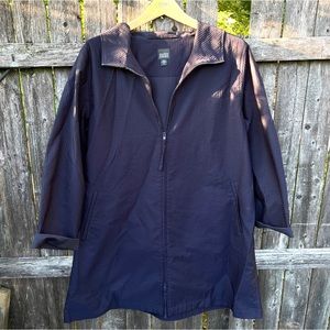 Navy Blue Stripe Eileen Fisher Zip Up Hooded Jacket A Line M